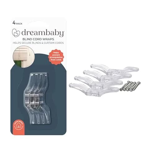 Dreambaby Blind Cord Safety Wraps for Dangling Window Cords 4 Pack | Clear Plastic Child Safety thumbnail 1