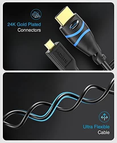 BlueRigger Micro HDMI to HDMI Cable 3.05m (10FT) | 4K@60Hz HDR, 18Gbps, ARC thumbnail 7