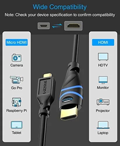 BlueRigger Micro HDMI to HDMI Cable 3.05m (10FT) | 4K@60Hz HDR, 18Gbps, ARC thumbnail 4