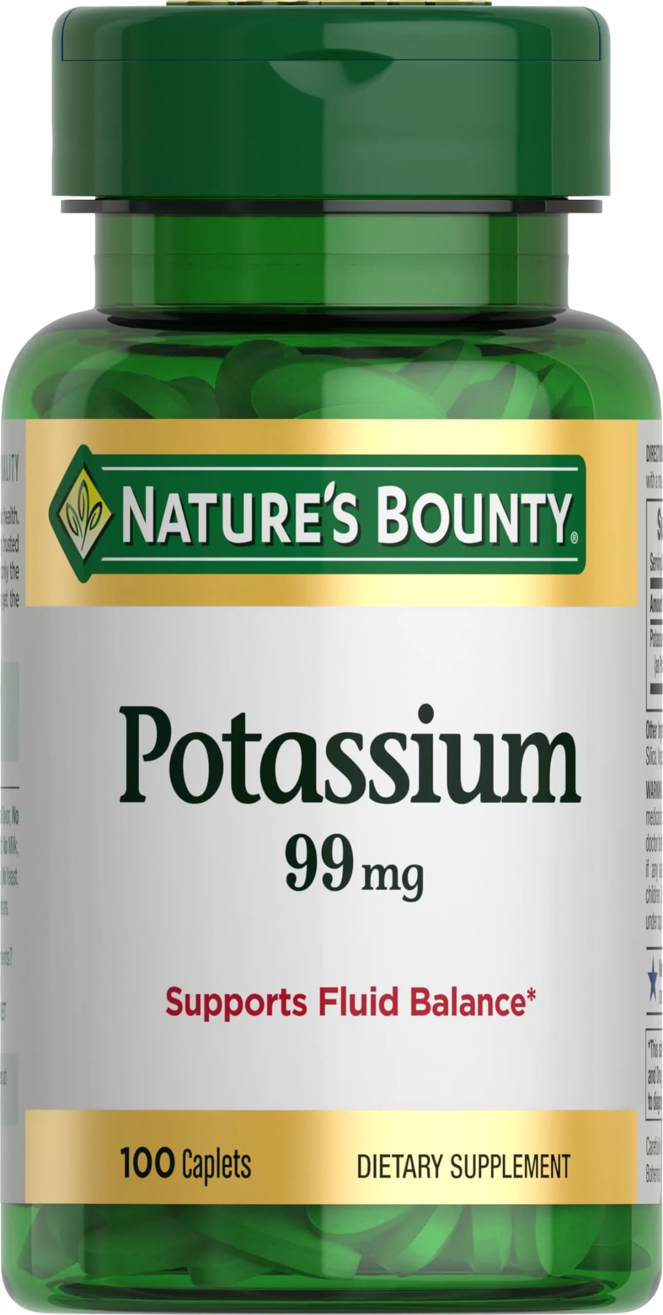 Nature's Bounty Potassium 99mg | Supports Fluid & Muscle Health, Vegetarian Caplets - main product image