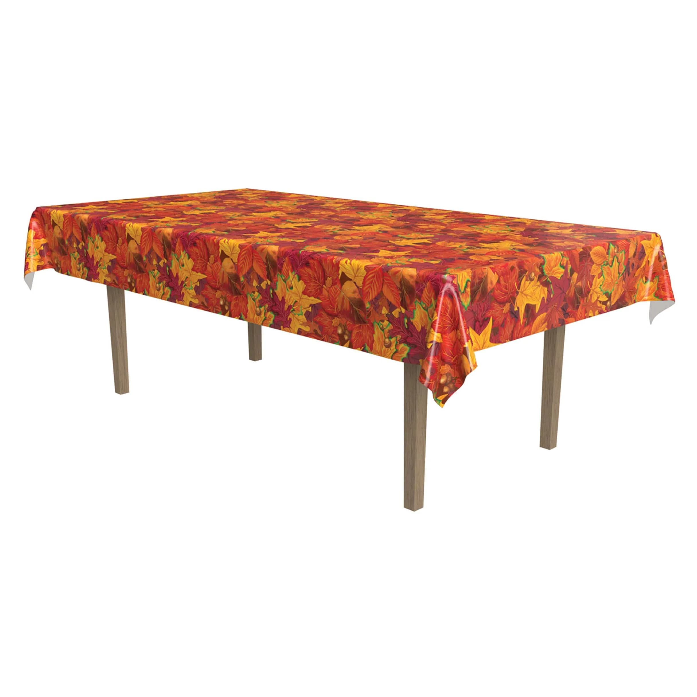 Beistle Red Tablecloth 137cm x 274cm (54" x 108") | Festive Striped Plastic Party Table Cover — Fall Leaf