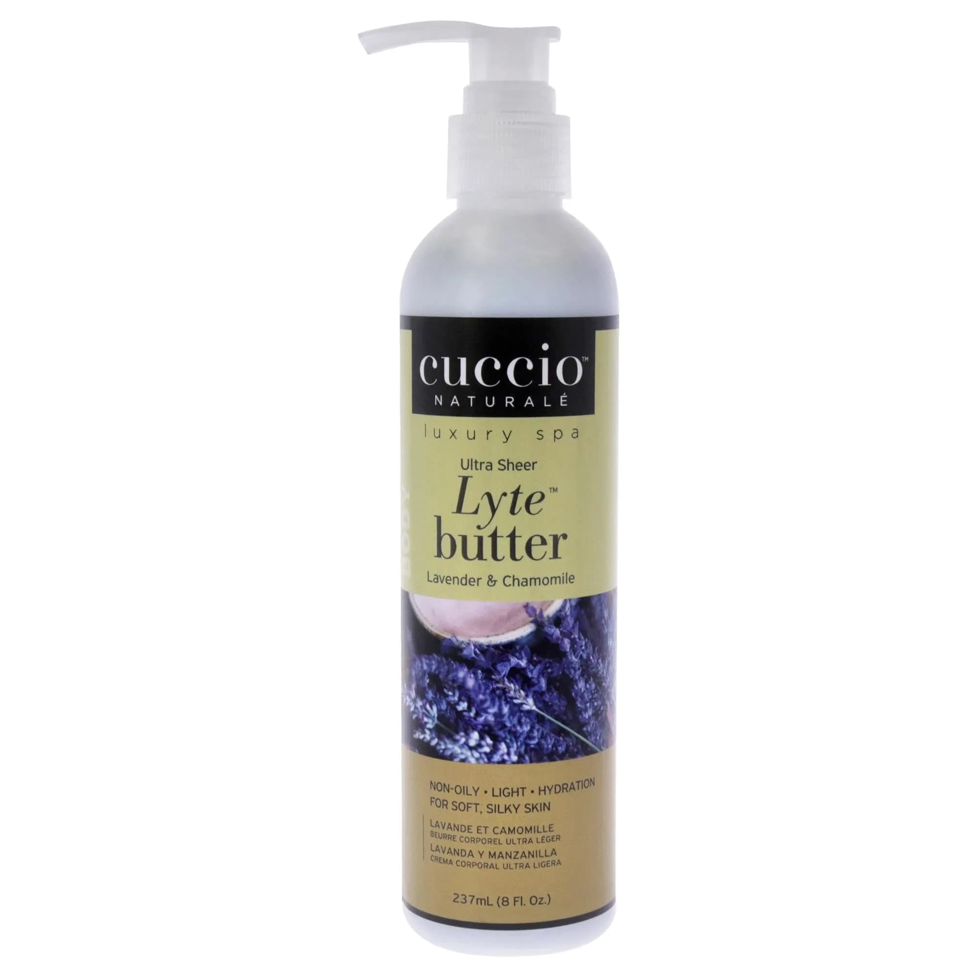 Cuccio Naturale Lyte Ultra-Sheer Body Butter Vanilla Bean & Sugar 237ml (8 Oz) | 24-Hour Hydration for Dry Skin — Lavender Chamomile