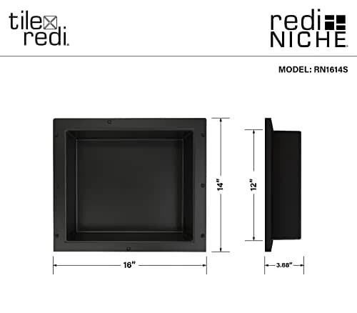 Tile Redi USA Niche Single Recessed Shower Shelf – Black, 16-Inch Width x 14-Inch Height x 4-Inch Depth thumbnail 5
