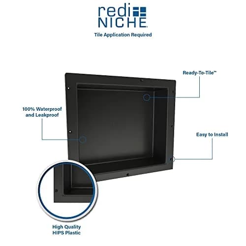 Tile Redi USA Niche Single Recessed Shower Shelf – Black, 16-Inch Width x 14-Inch Height x 4-Inch Depth thumbnail 2