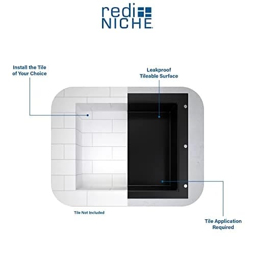 Tile Redi USA Niche Single Recessed Shower Shelf – Black, 16-Inch Width x 14-Inch Height x 4-Inch Depth thumbnail 3