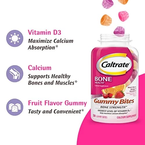 Caltrate Gummy Bites 600 Plus D3 Vitamin D and Calcium Supplement, 100 Ct | Bone Support with High Vitamin D3 & Calcium thumbnail 4