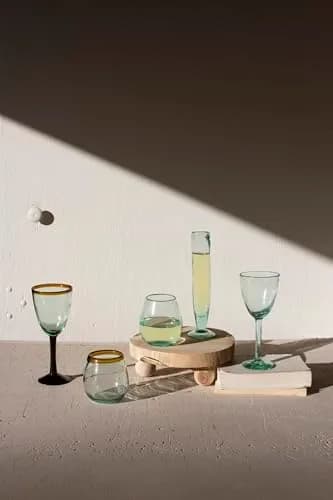 KALALOU Hand Blown Recycled Glass Wine Glasses with Amber Rim, 237ml (8 Fl Oz) Set of 6 | Artisanal Colombian Glassware thumbnail 2