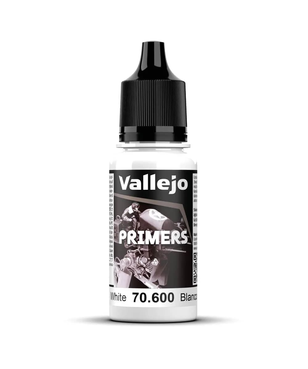 Vallejo White Surface Primer 200 ml (6.76 fl.oz.) | Matte Finish & Fast Drying for Models — White Primer 18 ml. (0.6 fl.oz.)