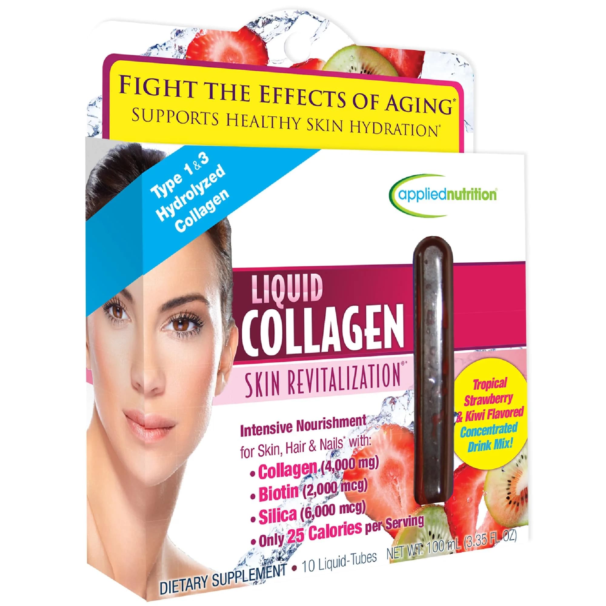 Applied Nutrition Liquid Collagen Skin Revitalization Beauty Drink | Supports Skin Elasticity & Moisture | Tropical Strawberry & Kiwi Flavor — White