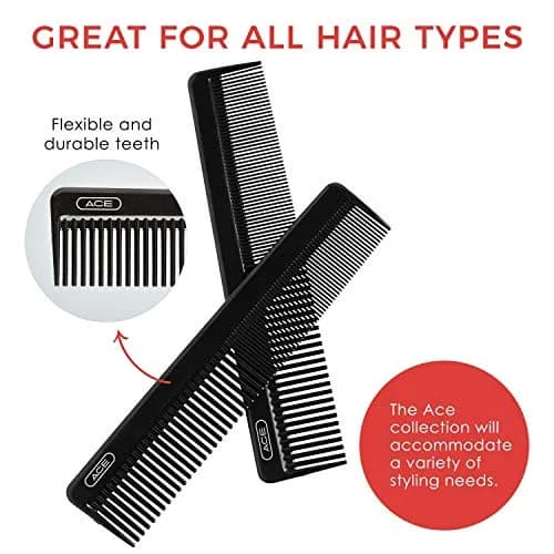 Ace Hair Comb Dressing 7.5 Inch | Fine Teeth for Precise Styling, Durable Plastic, Black thumbnail 3