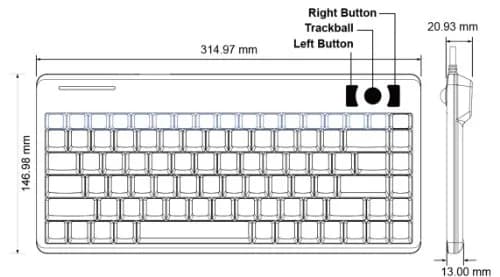 Perixx PERIBOARD-505H Wired Mini Keyboard with Built-in Trackball, 31.5 cm (12.4 in) Keyboard | Productivity & Efficiency thumbnail 8