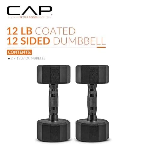CAP 12lb Rubber Coated 12-Sided Dumbbell | Anti-Roll, Durable, Home & Commercial Use thumbnail 2