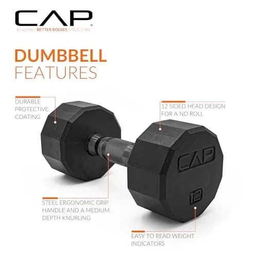 CAP 12lb Rubber Coated 12-Sided Dumbbell | Anti-Roll, Durable, Home & Commercial Use thumbnail 3