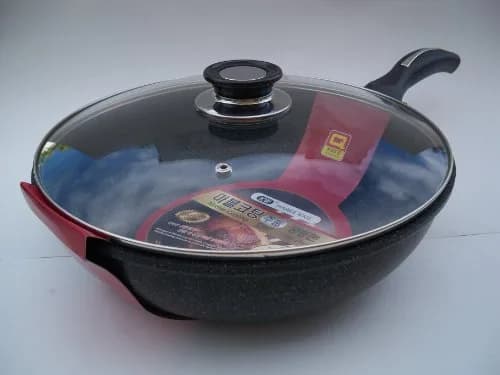 M.V. Trading Ceramic Marble Coated Cast Aluminium Stir Fry Wok 30 cm | Non Stick, Durable & Easy to Clean thumbnail 1