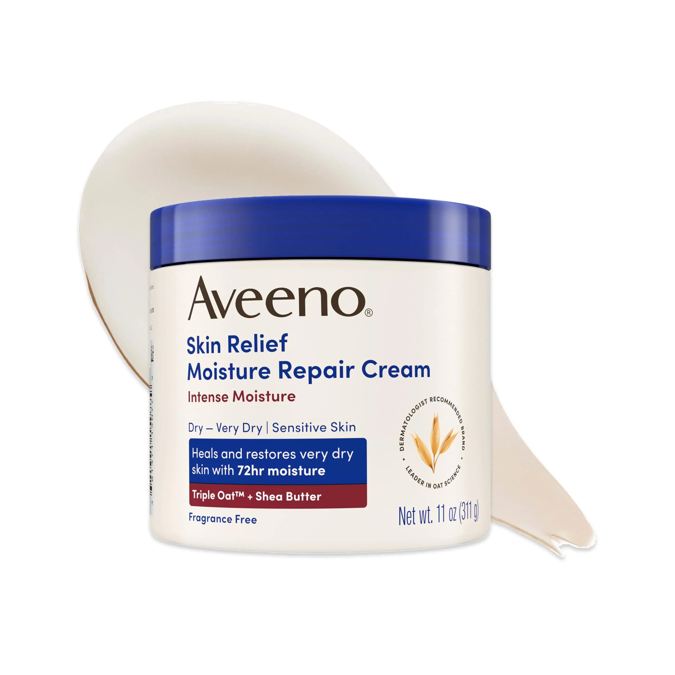 Aveeno Skin Relief Intense Moisture Repair Body Cream Pack of 2 | Fragrance-Free, 660ml (22 Fl Oz) | Triple Oat & Shea Butter for Extra-Dry Skin — 11 Ounce