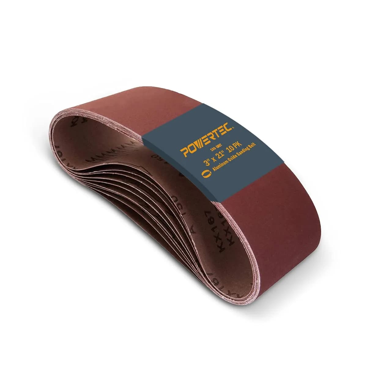 POWERTEC 3 x 21 Inch Sanding Belts, 10 Pack, 80 Grit Aluminum Oxide | Heavy Duty for Woodworking & Metal — 100 Grit, 10pk