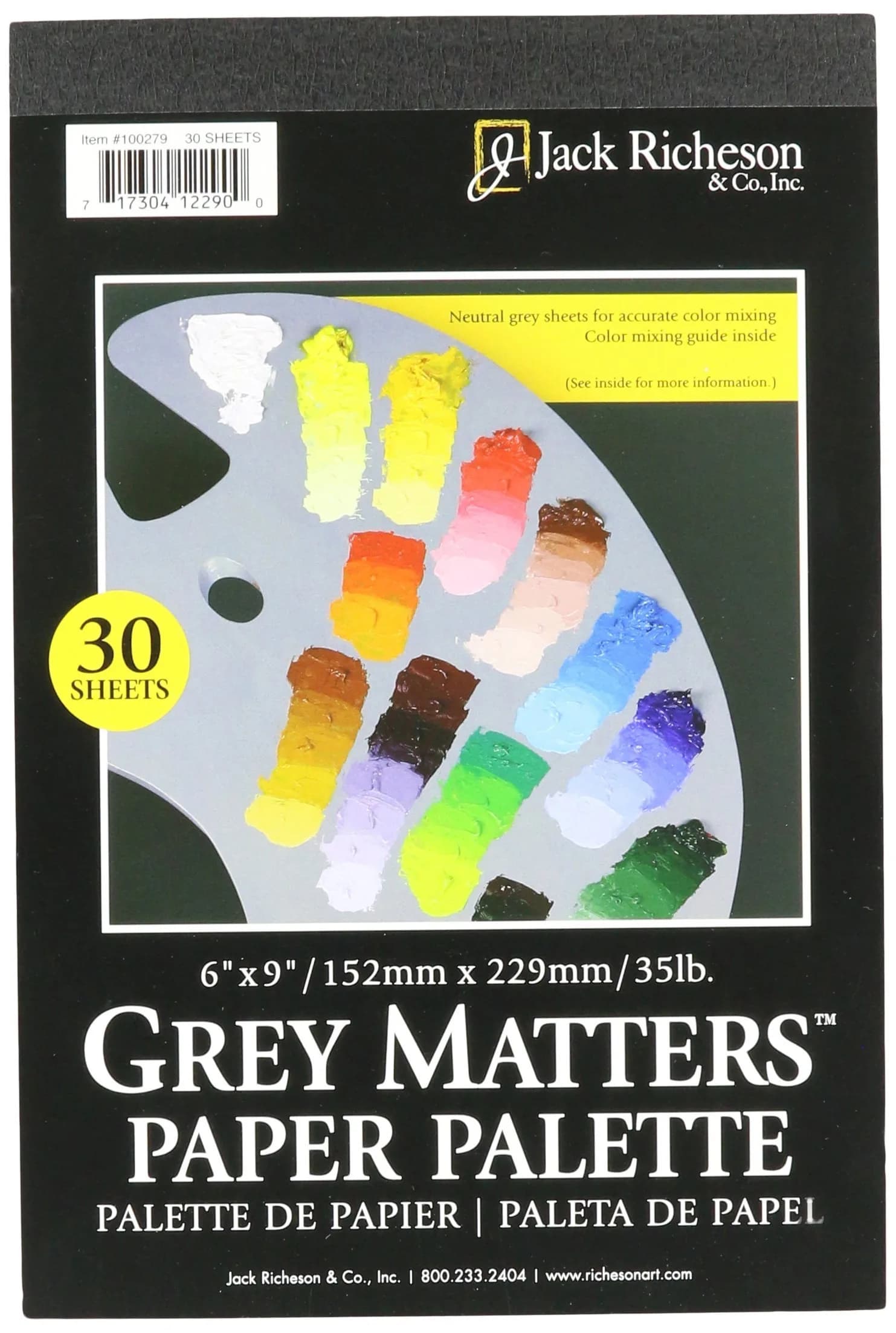 Jack Richeson Grey Matters Disposable Paper Palette 6” x 9” | Acid-Free, Seep-Resistant, 3 Pack with Palette Knife — Gray