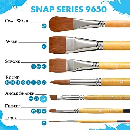 Princeton 9850ST-100 Snap Brush White Taklon Stroke Paintbrush 2.54 cm (1") | For Watercolor and Acrylic Painting thumbnail 3