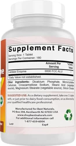 Best Naturals Lactase Enzyme Tablets 180 Count | Supports Dairy Digestion & Lactose Tolerance thumbnail 6