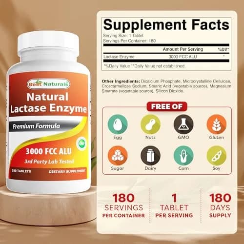 Best Naturals Lactase Enzyme Tablets 180 Count | Supports Dairy Digestion & Lactose Tolerance thumbnail 2