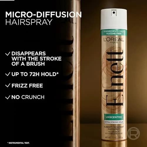 L'Oreal Paris Elnett Unscented Hairspray, Extra Strong Hold 312ml (11 oz) | Humidity Resistant Frizz Control thumbnail 3