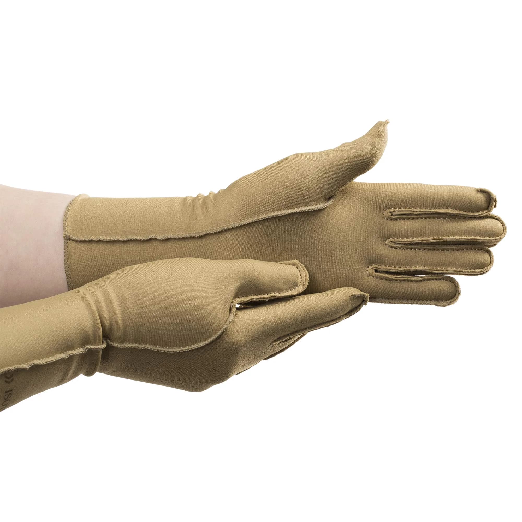 isotoner Therapeutic Compression Gloves, Camel, Medium | Moderate 23-32 mmHg support for pain relief — Camel / Small