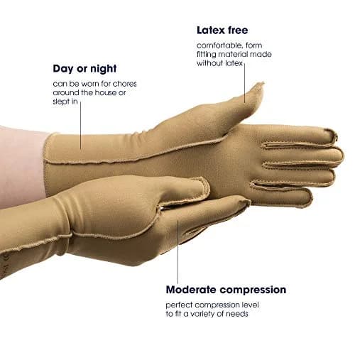 isotoner Women's Therapeutic Compression Gloves Pair Small Full Finger Camel | Moderate 23-32 mmHg Support thumbnail 2