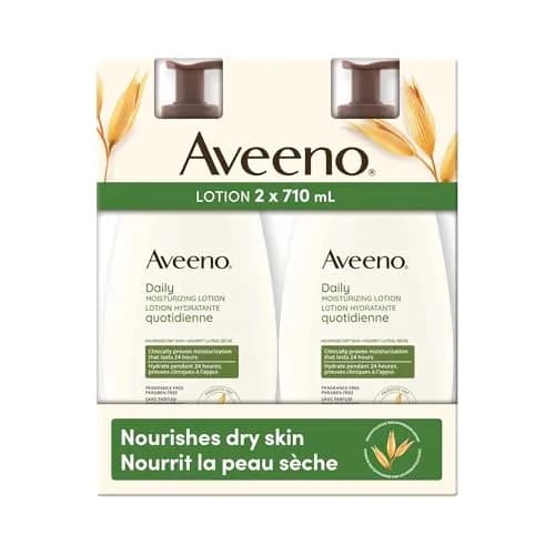 Aveeno Daily Moisturizing Lotion Fragrance-Free for Dry Skin 2x592ml (2x20 Fl Oz) | Hydrates and Protects Skin Barrier thumbnail 1