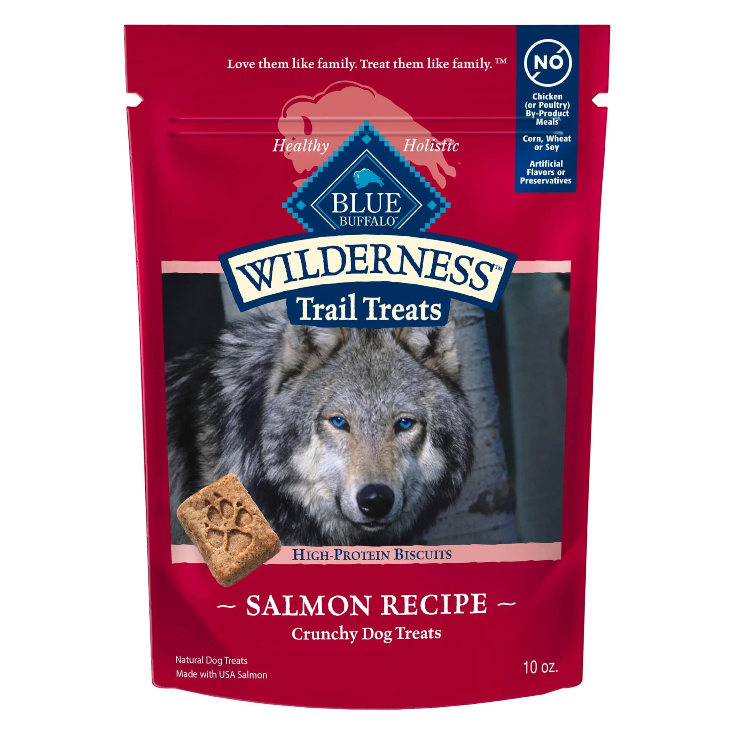 Blue Buffalo Wilderness Trail Treats Duck Crunchy Dog Biscuits 10 oz (283 g) | High Protein Grain-Free Dog Snacks — Salmon Recipe / 10 Ounce
