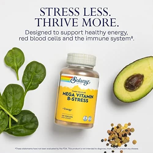SOLARAY Mega Vitamin B-Stress Time Release, 120 VegCaps | Supports Energy & Immunity thumbnail 3