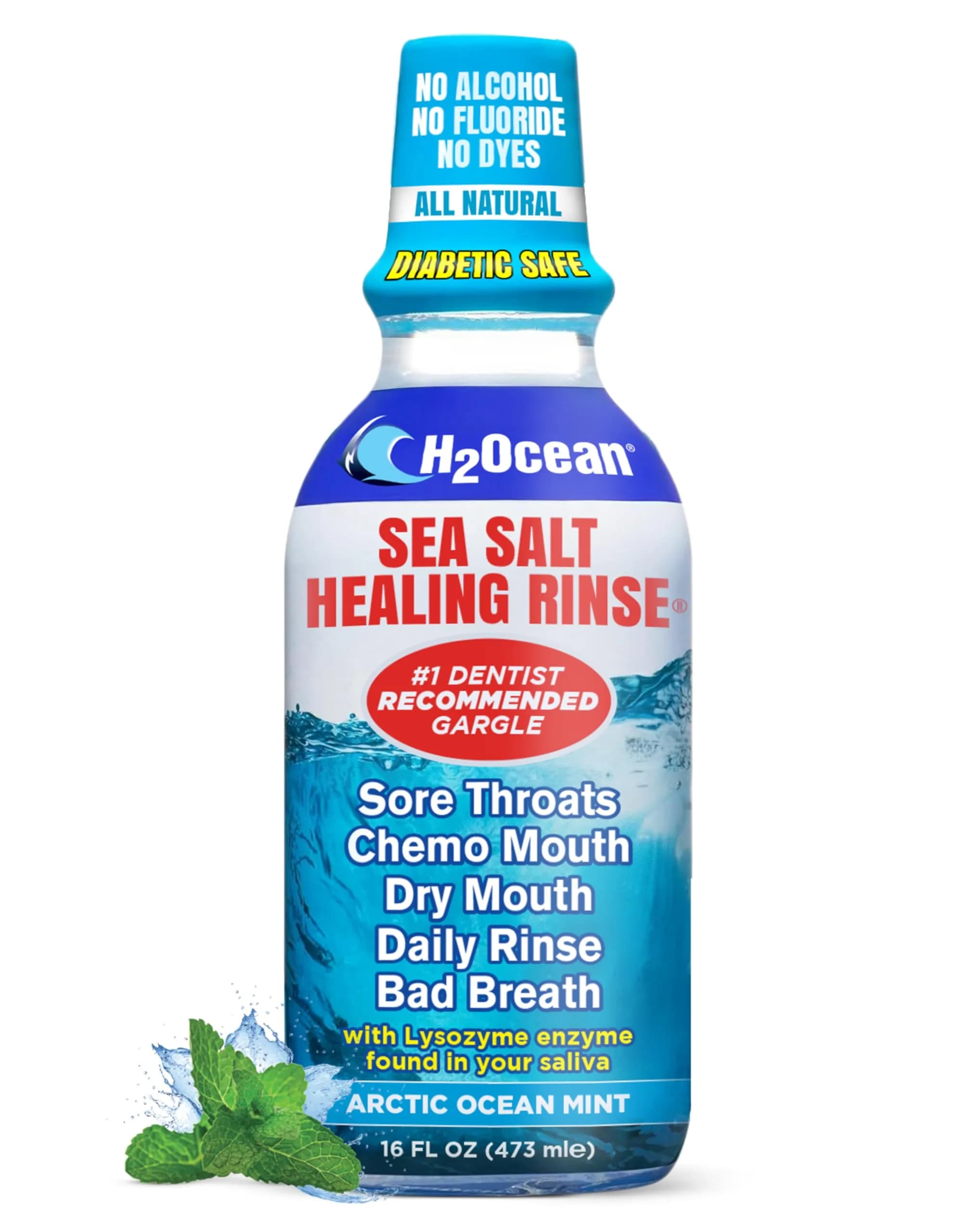 H2Ocean Healing Rinse Natural Sea Salt Mouthwash Arctic Ocean Mint | Alcohol & Fluoride-Free Oral Care for Oral Piercings & Gums - main product image