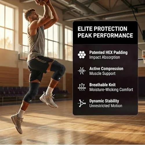 McDavid Hex Knee Compression Sleeves, Pull-On Padded Protection, Moisture Wicking (1 Pair), Black, ADULT- Medium | Pro Knee Support thumbnail 2