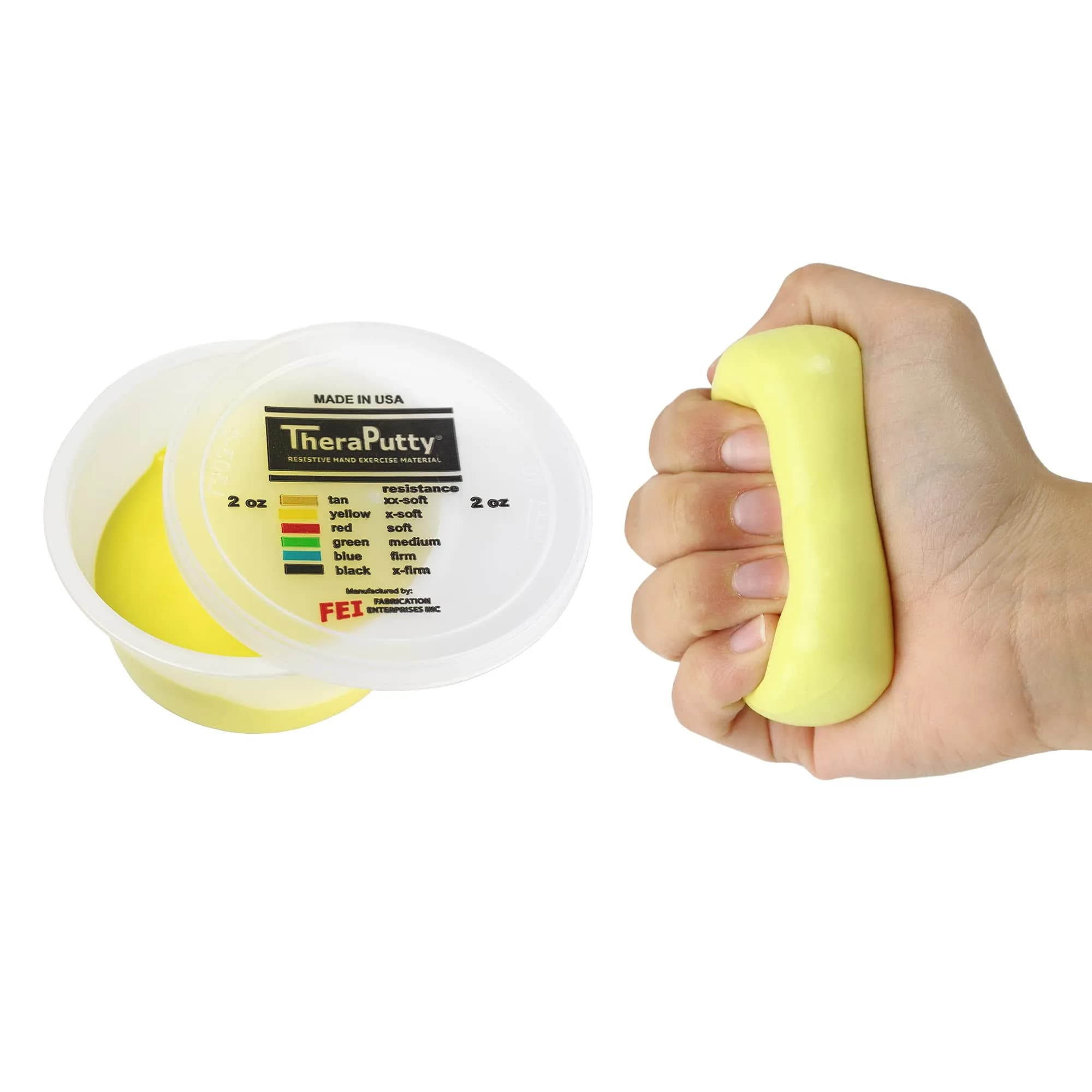 CanDo Theraputty Plus Hand Exercise Putty Medium Green 2 oz (57 g) | Rehabilitation & Grip Strengthening — Yellow X-Soft / 2 oz