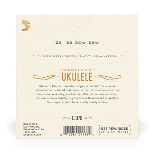D'Addario Titanium Baritone Ukulele Strings EJ87B (4-String Set) | Bright, Projecting Tone thumbnail 3