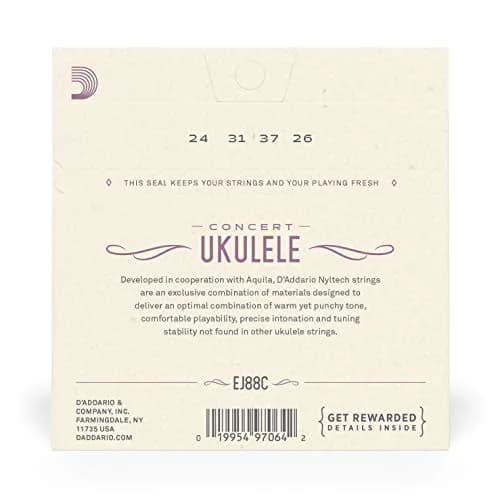 D'Addario Nyltech Concert Ukulele Strings EJ88C (4-String Set) | Bright Tone, Warm Playability, Tuning Stability thumbnail 3