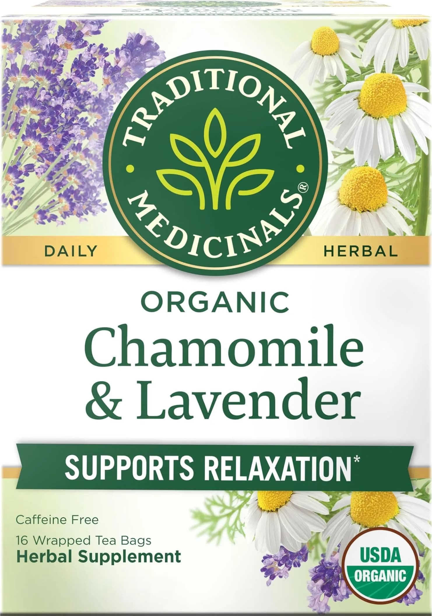 Traditional Medicinals Organic Stress Ease Tension Relief Lemon Verbena Mint Tea 16 Tea Bags | Supports Stress Relief — Chamomile & Lavender