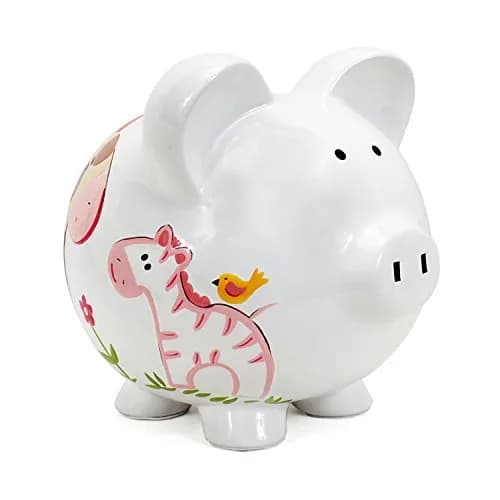 Child to Cherish Ceramic Piggy Bank for Girls, Jungle Jill | Hand Painted, Unique Design, 8" Long, 7" Round thumbnail 1