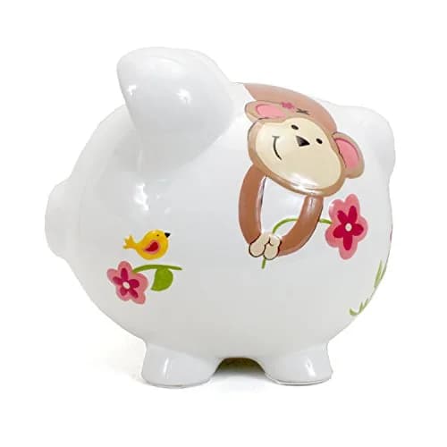 Child to Cherish Ceramic Piggy Bank for Girls, Jungle Jill | Hand Painted, Unique Design, 8" Long, 7" Round thumbnail 4