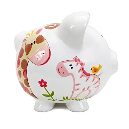 Child to Cherish Ceramic Piggy Bank for Girls, Jungle Jill | Hand Painted, Unique Design, 8" Long, 7" Round thumbnail 2