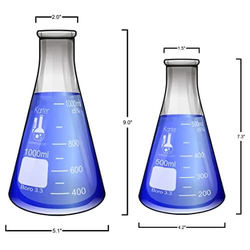 Karter Scientific Borosilicate Glass Flask Set 50ml, 150ml, 250ml, 500ml, 1L | Heavy Duty, Reusable, ASTM E960 thumbnail 2