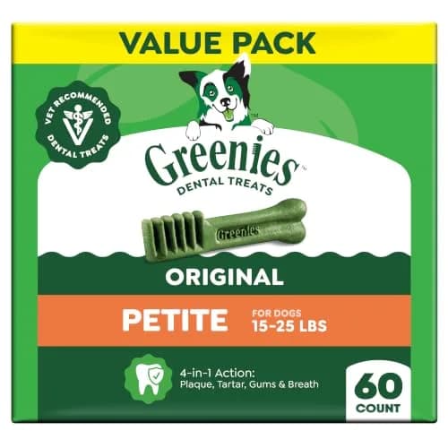 Greenies Petite Natural Dental Dog Treats, Original Flavor, 60 Count | Veterinarian-Recommended Oral Care thumbnail 1