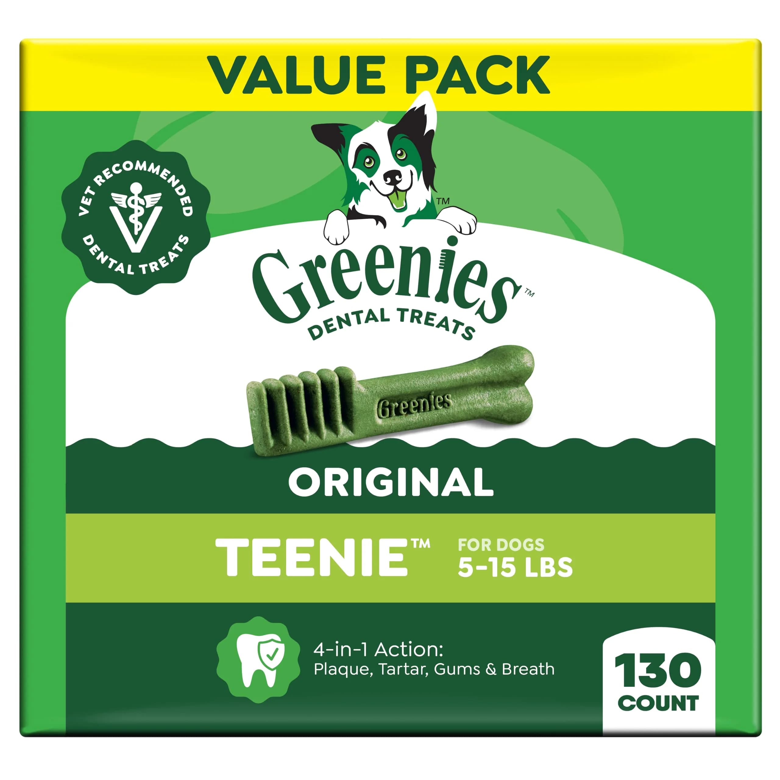 Greenies Teenie Original Natural Dental Dog Treats, Chicken, 130 Count (36 oz / 1020 g) | Vet-Recommended for Small Dogs 5-15 lbs — Original