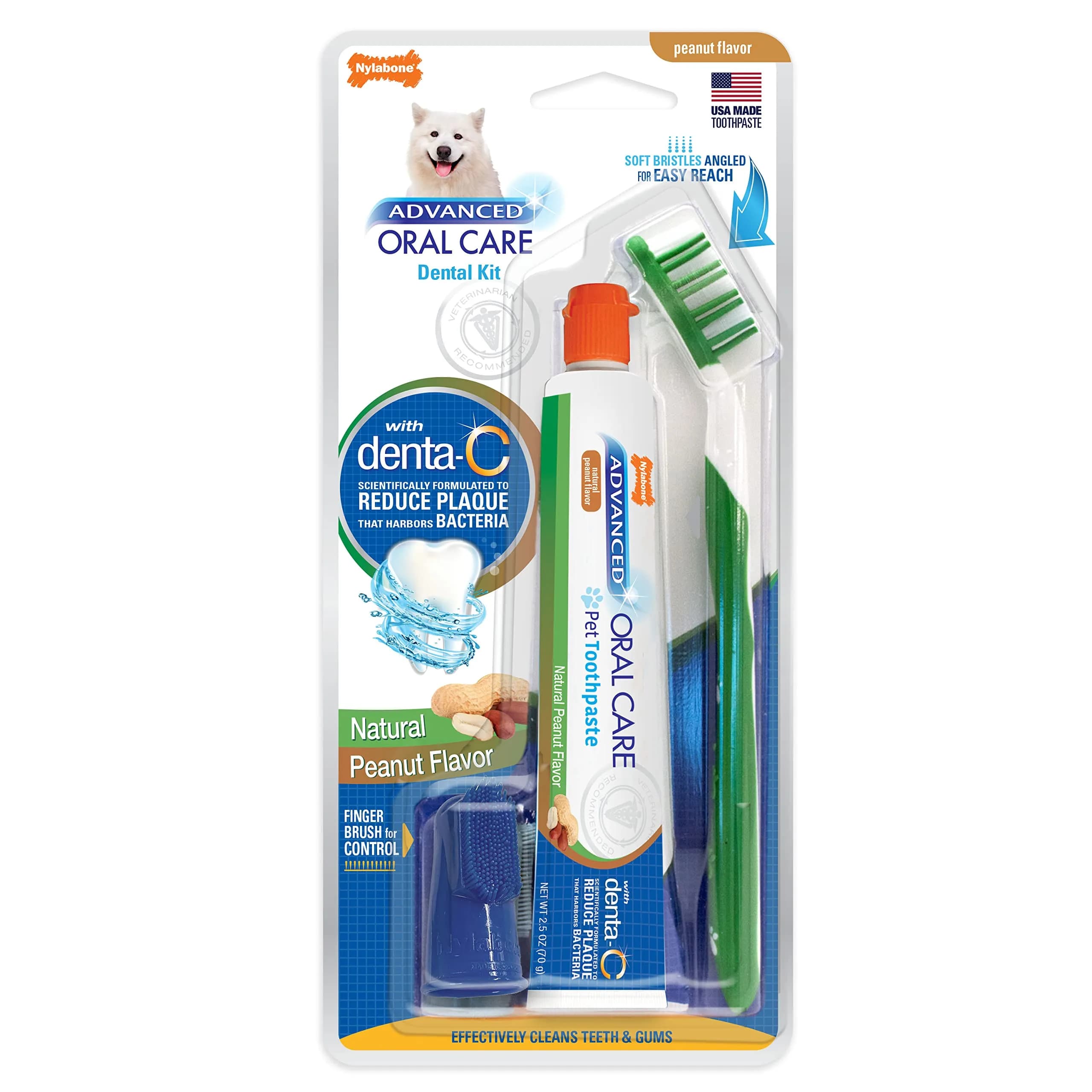 Nylabone Advanced Oral Care Natural Dog Dental Kit Peanut Flavor 2.5 oz (74ml) | Vet Recommended for Healthy Teeth & Gums - main product image