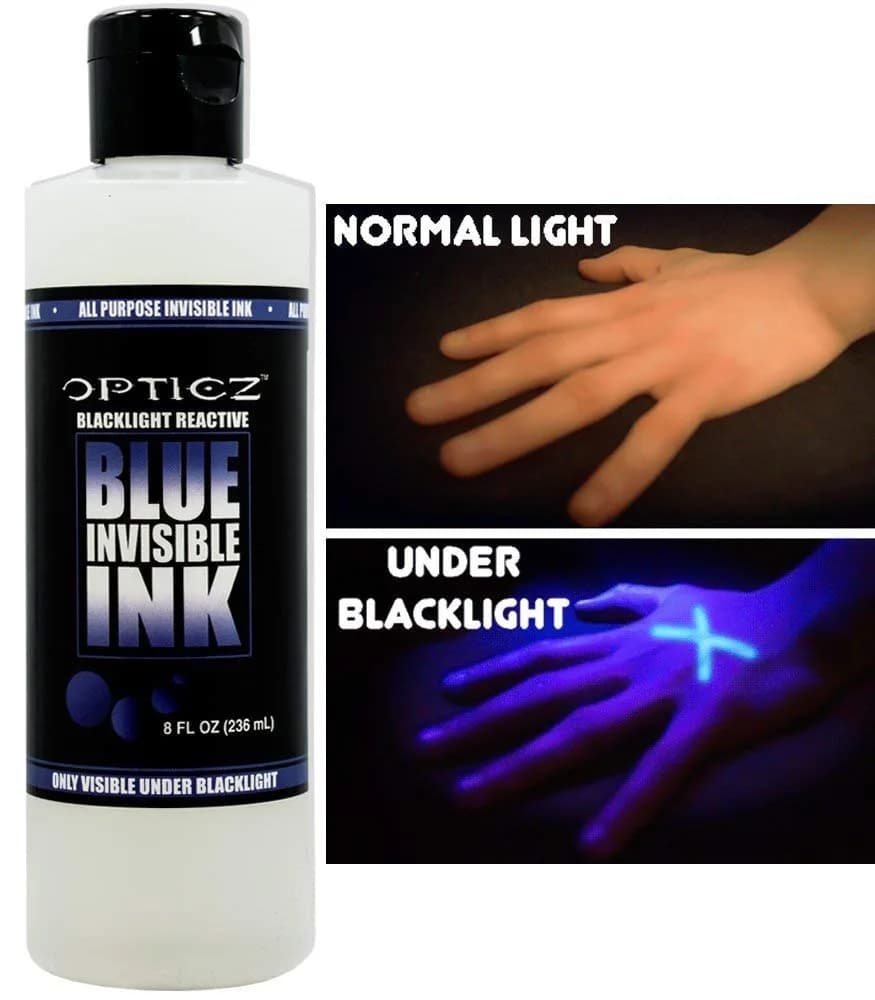 Opticz Blue UV Blacklight Reactive Security Ink 236ml (8 fl oz) | Invisible Ink for Security & Events