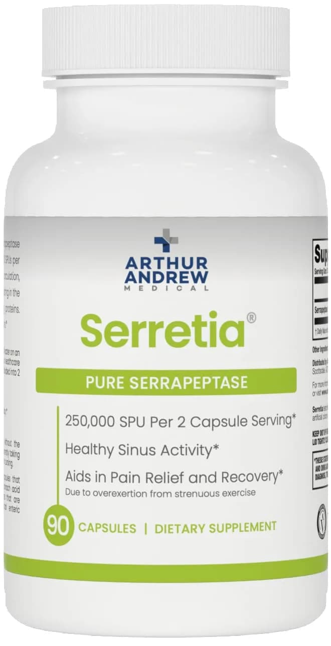 Arthur Andrew Medical Serretia 90 Capsules | Pure Serrapeptase Enzyme for Recovery & Sinus Support - main product image
