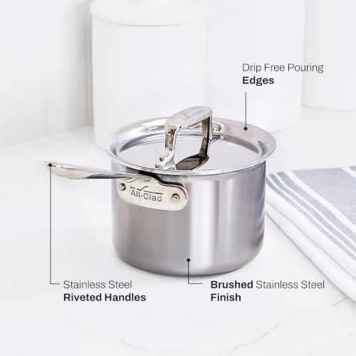 All-Clad D5 Stainless Steel 2 Qt Sauce Pan with Lid | Made in USA, Even Heat, Durable, Induction Safe thumbnail 5