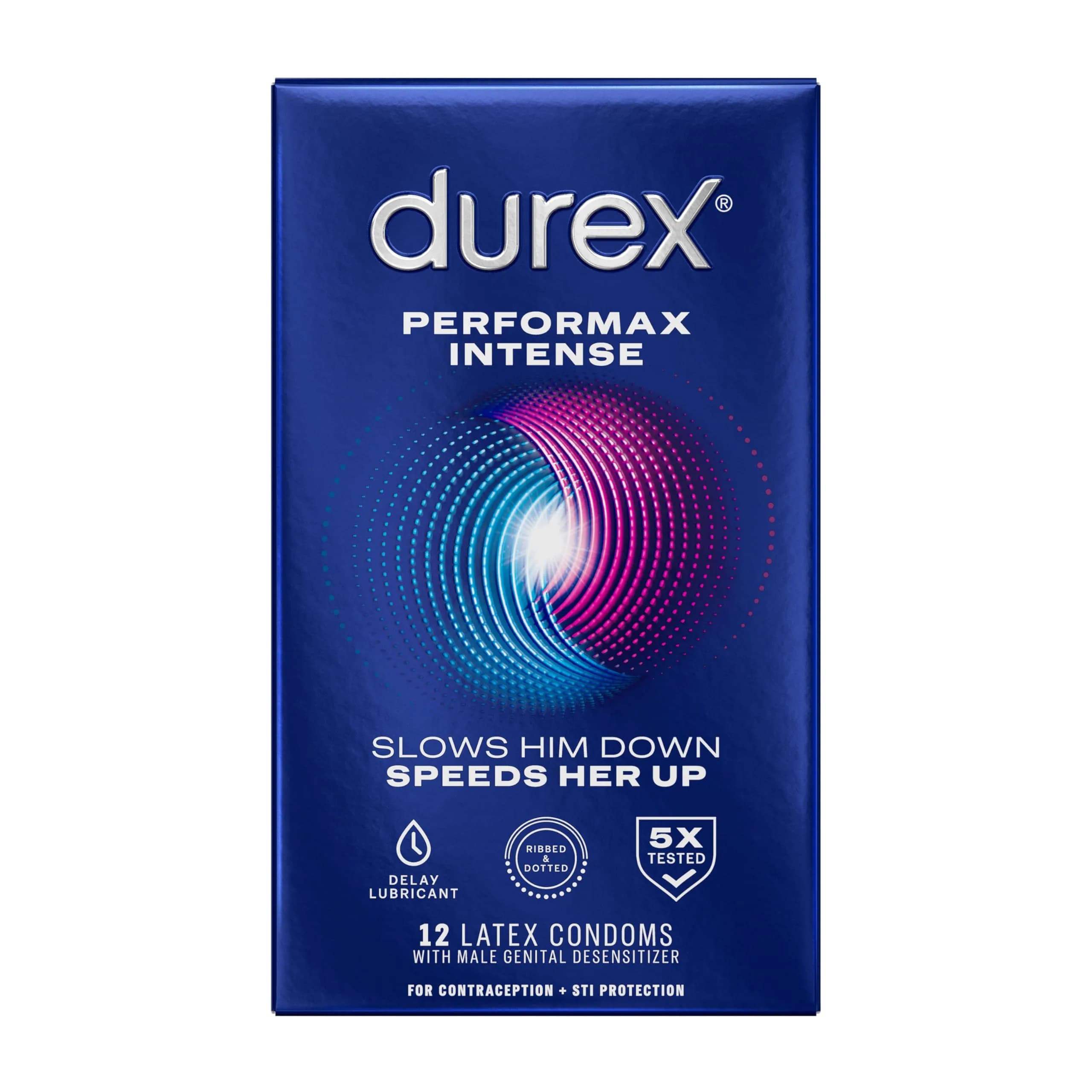Durex Performax Intense Delay Condoms 12 Count (12 Each) | Ribbed, Dotted, Ultra Thin, Lubricated for Men