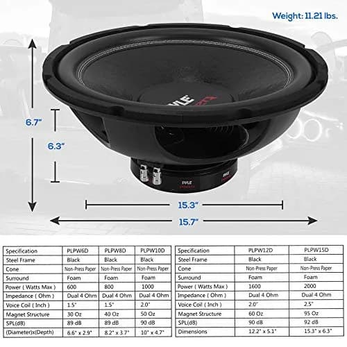 Pyle PLPW15D 15-Inch Component Subwoofer 37.5cm (15 inch) | 2000 Watt Peak Power, Dual Voice Coil thumbnail 3