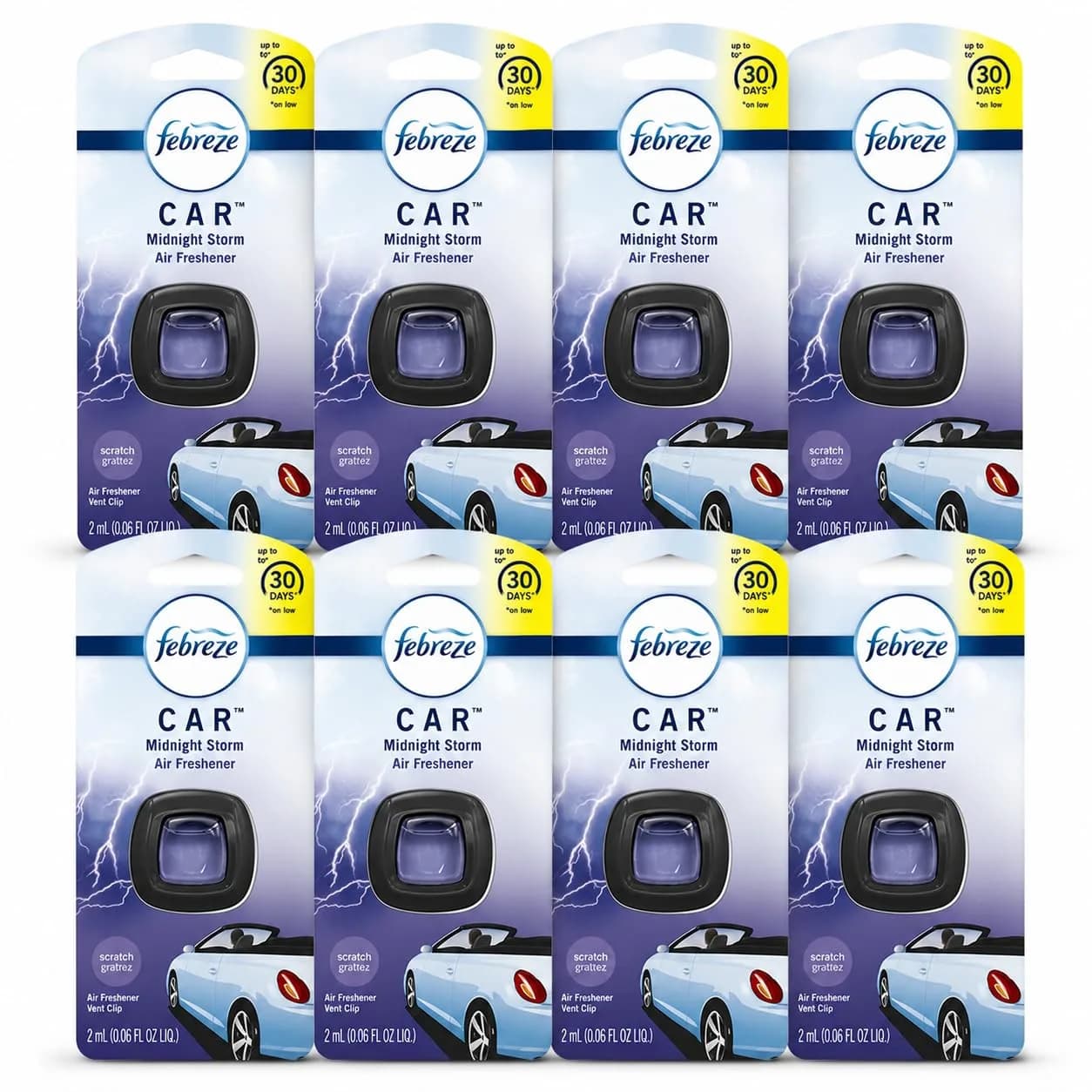 Febreze Car Vent Air Freshener Midnight Storm 0.06 Fl Oz (Pack of 8) | Long-Lasting Fragrance for Indian Cars - main product image