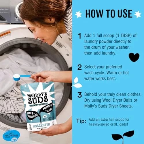 Molly's Suds Original Laundry Detergent Powder Peppermint 2.27 kg (79 oz) | Gentle Formula for Sensitive Skin thumbnail 5